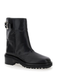 'Brooklyn' Black Ankle Boots With Buckle In Smooth Leather Woman
