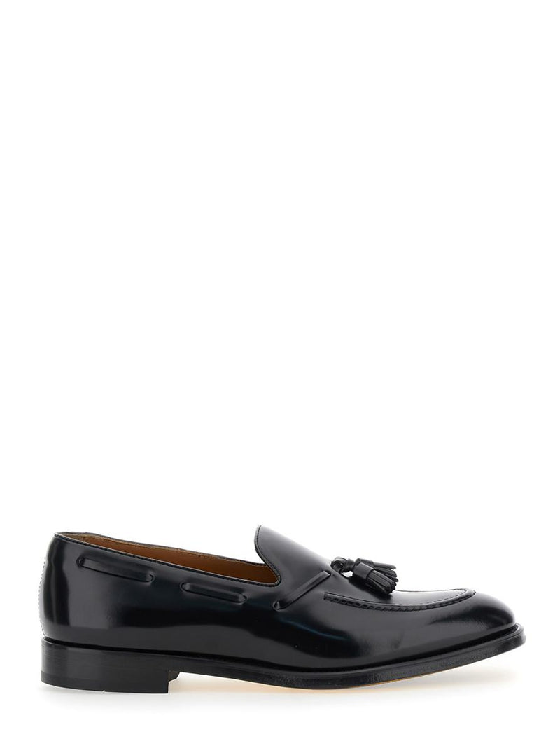 Black Slip-On Loafers With Tassel Detail In Smooth Leather Man