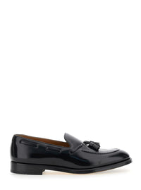 Black Slip-On Loafers With Tassel Detail In Smooth Leather Man