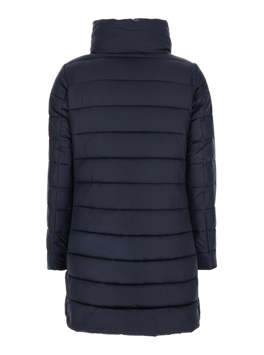 'Lydia' Blue Down Jacket With High Neck And Logo Patch On The Sleeve In Tech Fabric Woman
