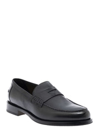 Black Loafers With Almond Toe In Leather Man