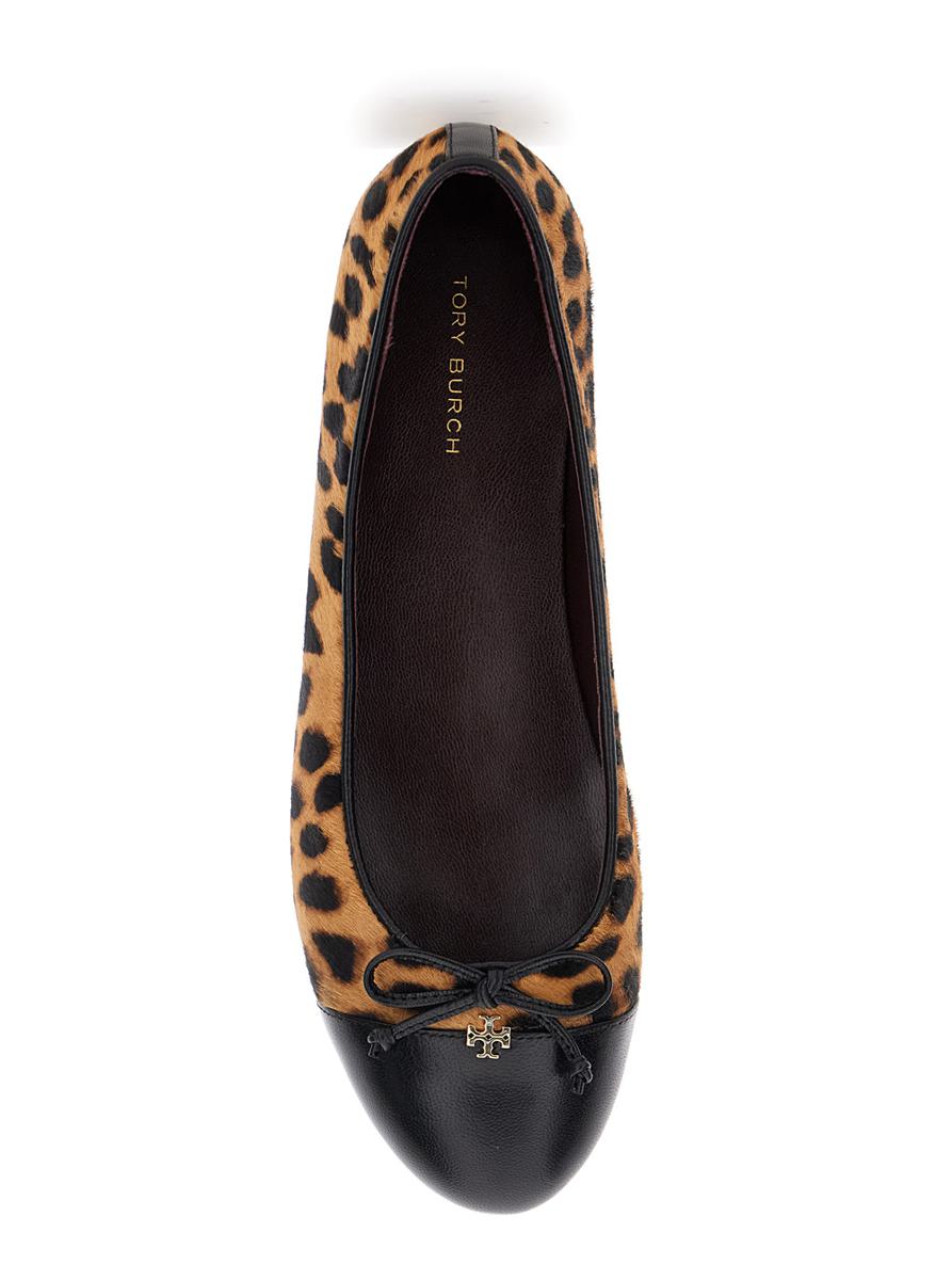 Brown Ballet Shoes With Cap Toe And Leopard Print In Leather Woman