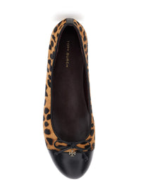 Brown Ballet Shoes With Cap Toe And Leopard Print In Leather Woman