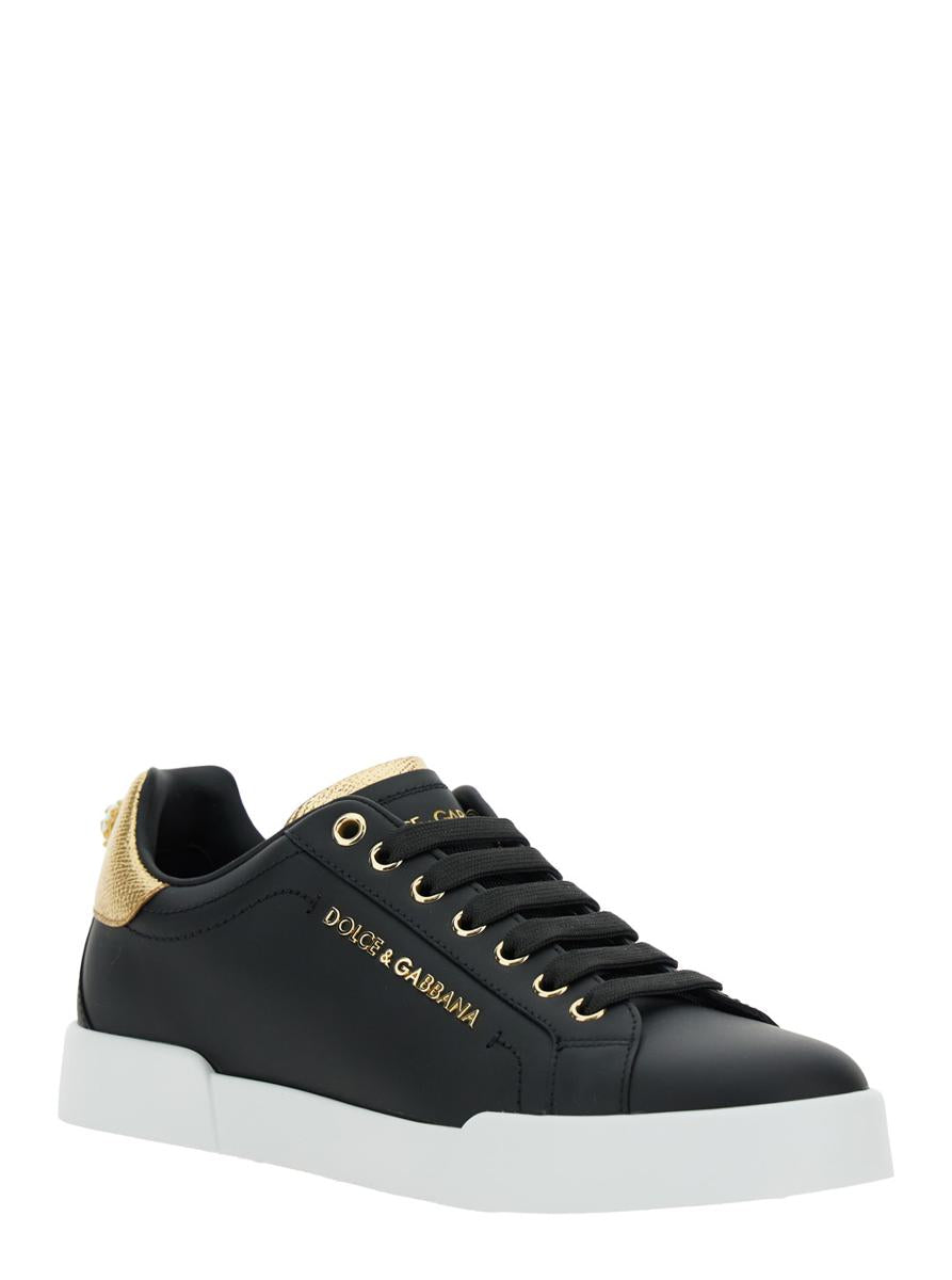 Black Low Top Sneakers With Logo Lettering On The Tongue And Logo Detail On The Heel In Leather Woman