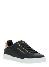 Black Low Top Sneakers With Logo Lettering On The Tongue And Logo Detail On The Heel In Leather Woman