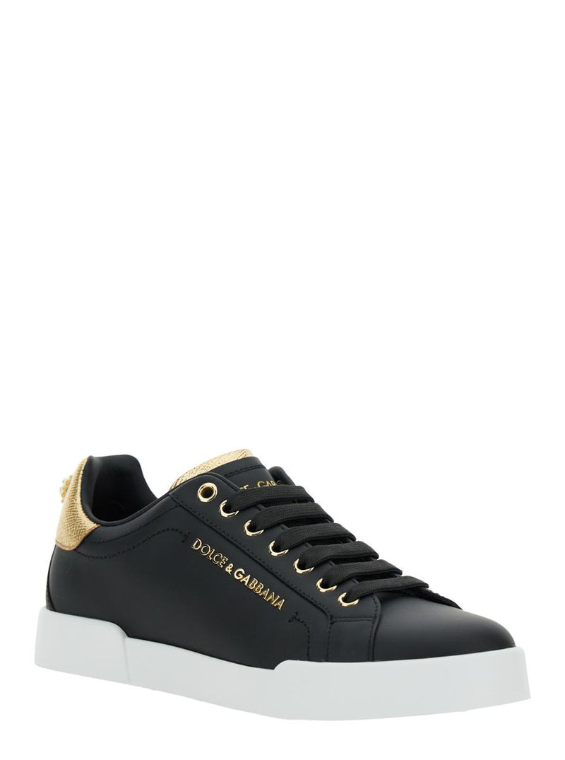 Black Low Top Sneakers With Logo Lettering On The Tongue And Logo Detail On The Heel In Leather Woman