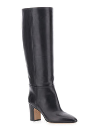 'Lavinia' Black Boots With High Block Heel And Rear Zip Closure In Leather Woman