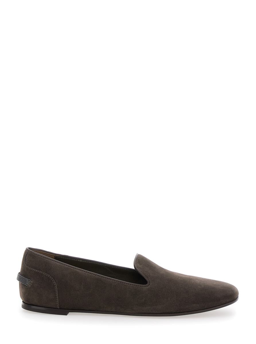 Brown Loafers With Monil Detail On The Rear In Suede Woman