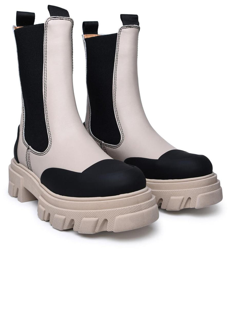 Ganni Beige Leather Ankle Boots