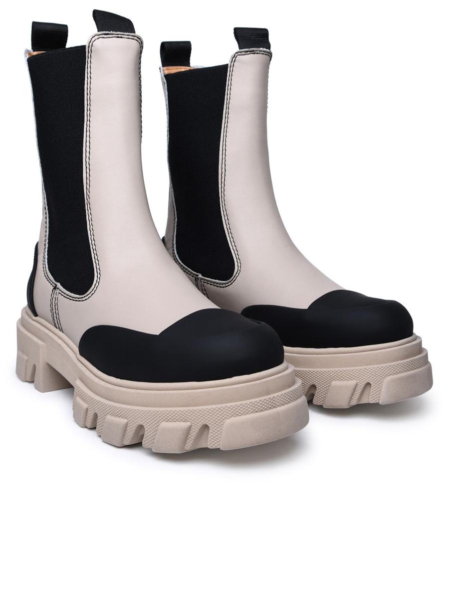 Ganni Beige Leather Ankle Boots