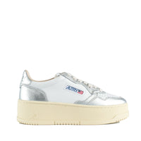 Autry Silver Metallic And White Leather Medalist Platform Sneakers