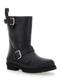 'Trace' Black Ankle Boots With Buckle In Tech Fabric Woman