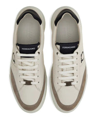Salvatore Ferragamo Alaska Leather And Suede Sneaker With Gancini Detail Shoes