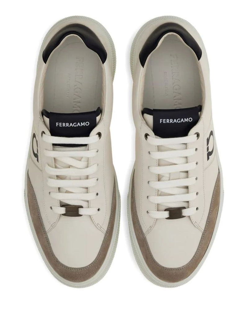 Salvatore Ferragamo Alaska Leather And Suede Sneaker With Gancini Detail Shoes