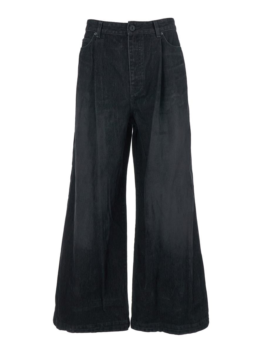 Black Jeans With Faded Effect And Wide Legi N Denim Man