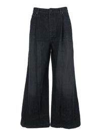 Black Jeans With Faded Effect And Wide Legi N Denim Man