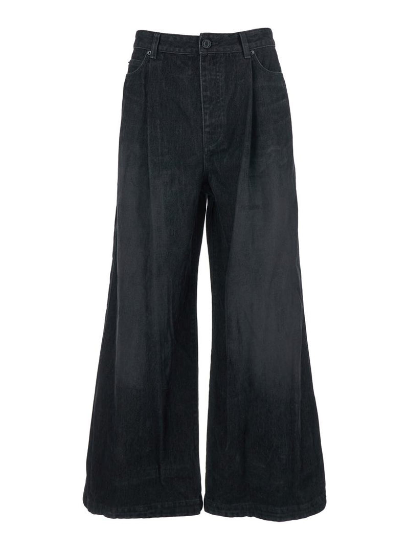 Black Jeans With Faded Effect And Wide Legi N Denim Man