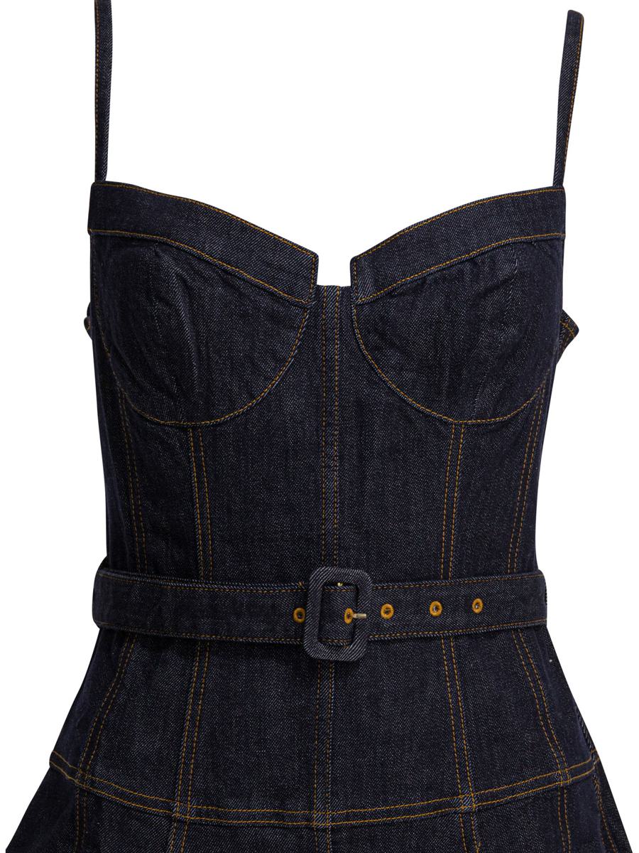 Self-Portrait Denim Flared Midi Dress