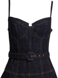 Self-Portrait Denim Flared Midi Dress