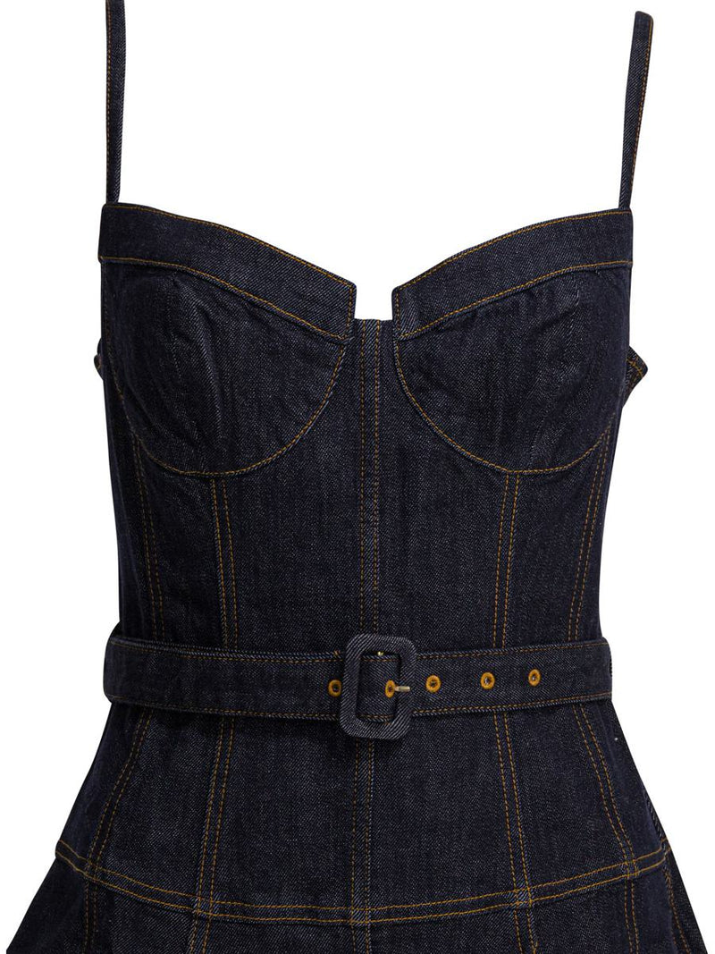 Self-Portrait Denim Flared Midi Dress