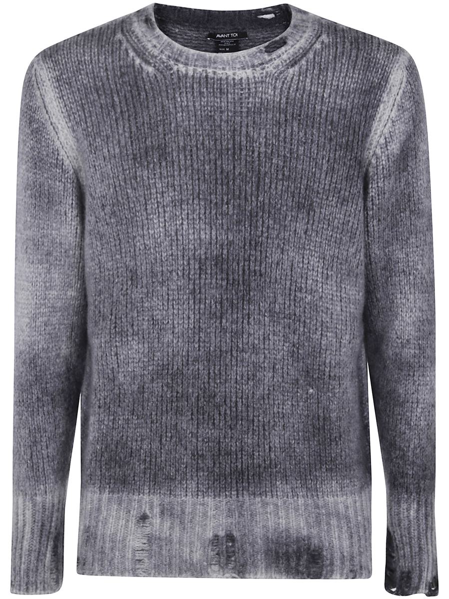 Avant Toi Hand Painted Round Neck Pullover In Cashmere Silk With Destroyed Edges Clothing