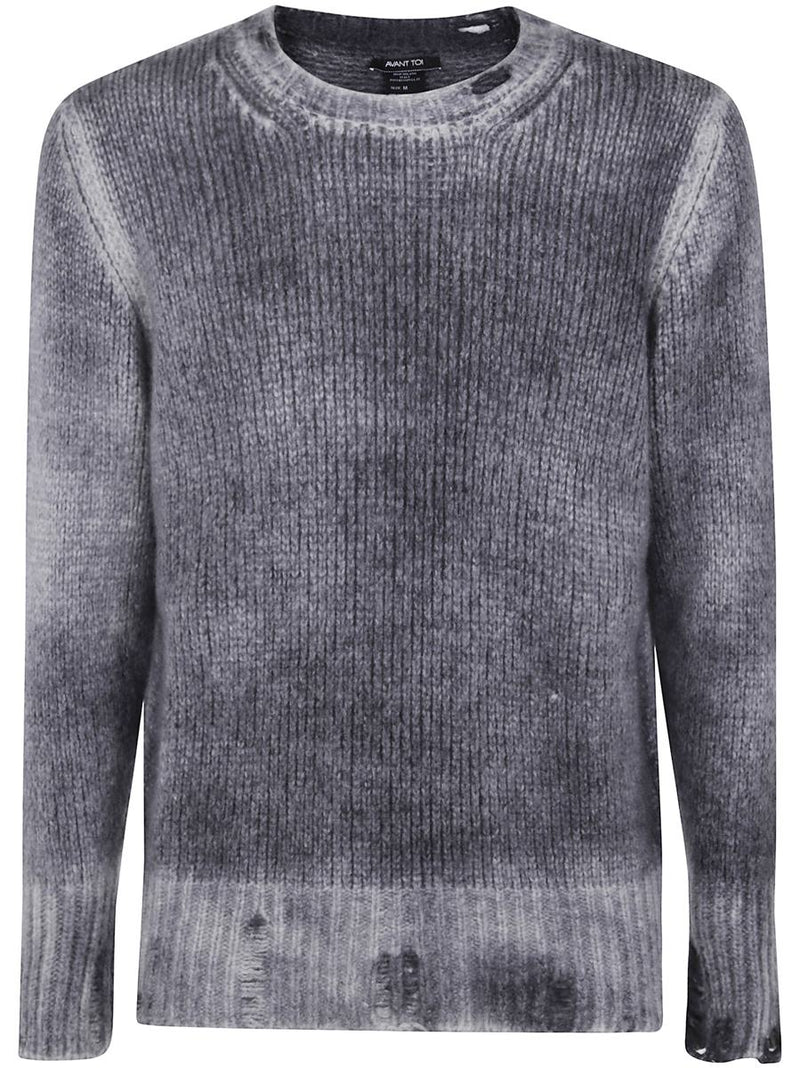Avant Toi Hand Painted Round Neck Pullover In Cashmere Silk With Destroyed Edges Clothing
