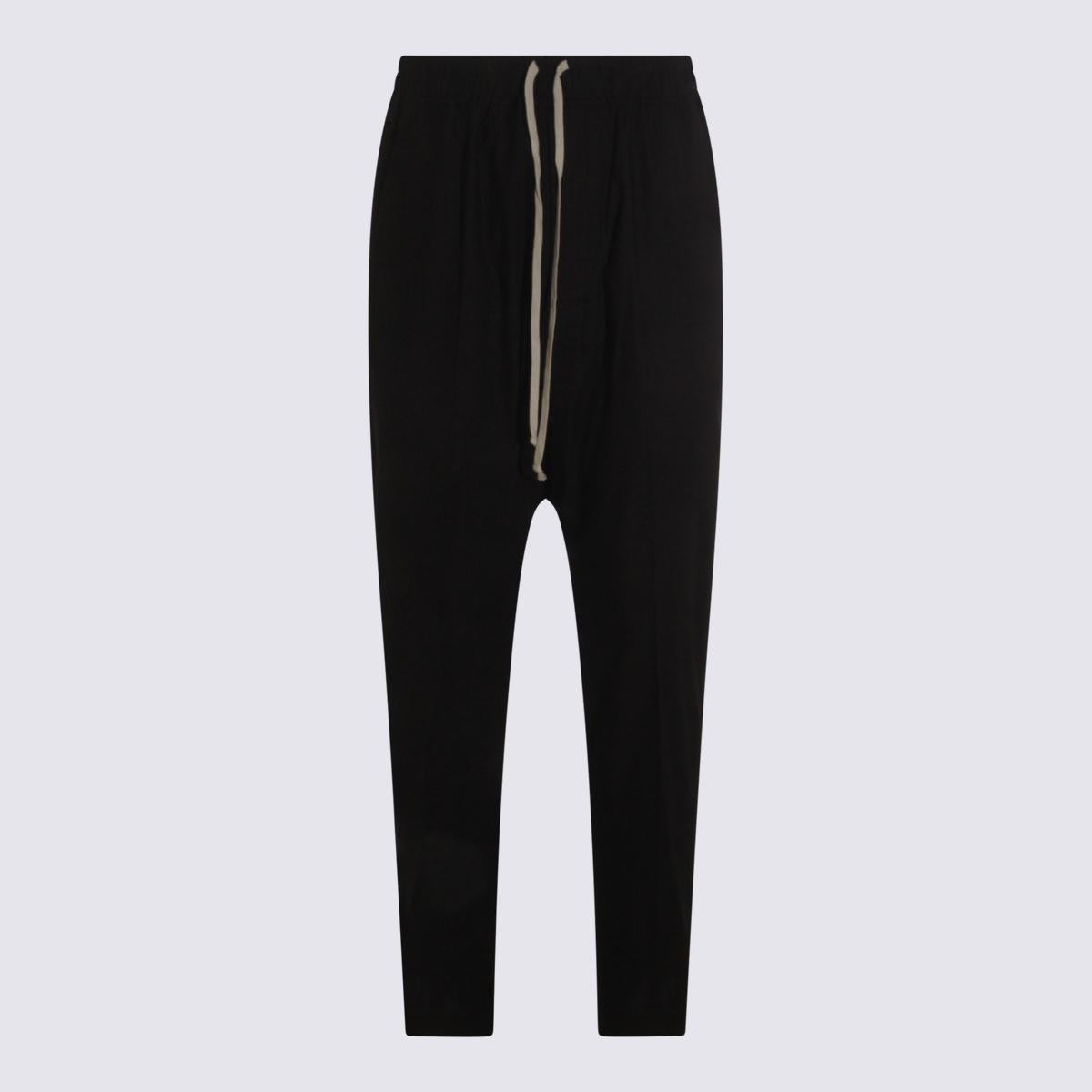 Rick Owens Black Cotton Drawstring Long Pants