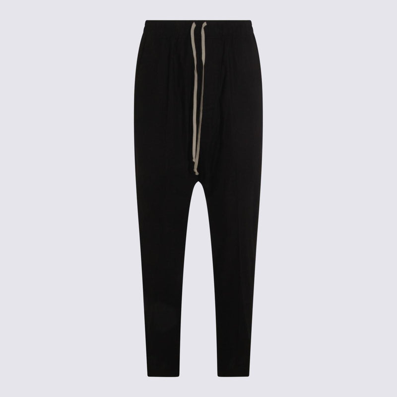 Rick Owens Black Cotton Drawstring Long Pants