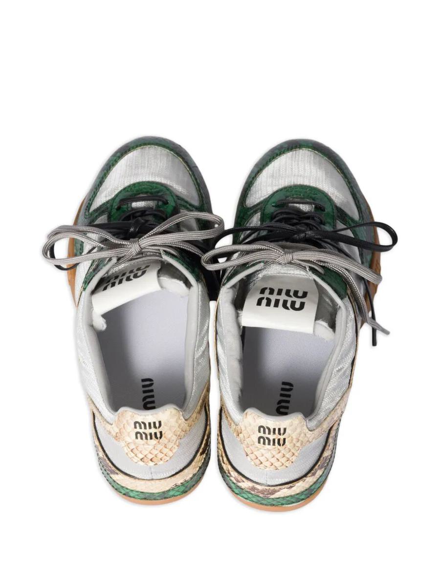 Miu Miu Gymnasium Technical Fabric And Python-Print Ayers Leather Sneakers Shoes