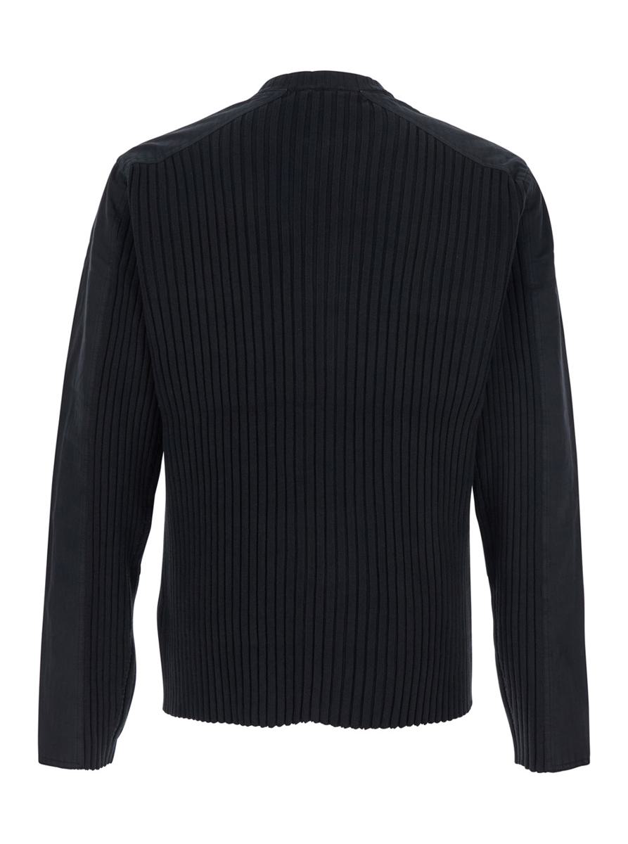 'K-Matty' Black Crewneck Ribbed Knit Sweatshirt With Front Zip Closure In Cotton Man