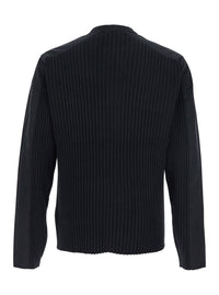 'K-Matty' Black Crewneck Ribbed Knit Sweatshirt With Front Zip Closure In Cotton Man
