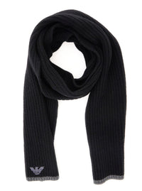 Black Scarf And Beanie Set With Logo Embroidery In Wool Blend Man