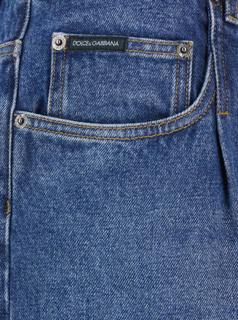 Blue Jeans With Logo Patch On The Rear In Denim Man