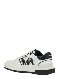 White Low Top Sneakers With Logo Patch On The Side And Contrasting Heel With Logo Lettering In Leather Man