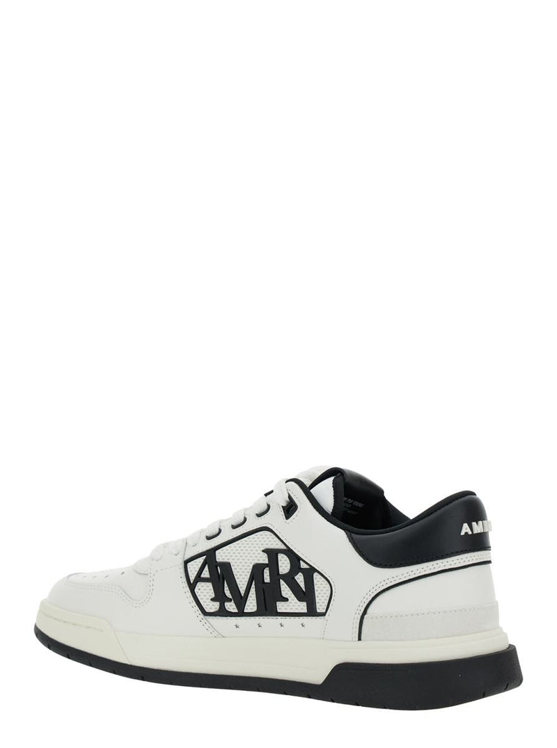 White Low Top Sneakers With Logo Patch On The Side And Contrasting Heel With Logo Lettering In Leather Man
