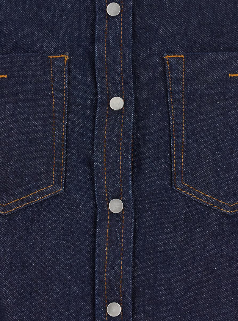 'Ben' Blue Shirt With Pointed Collar And Two Front Patch Pockets In Denim Woman