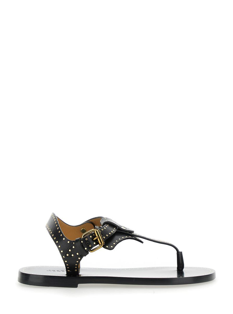 'Jooni' Black Sandals With Buckle Closure And Metal Studs In Leather Woman