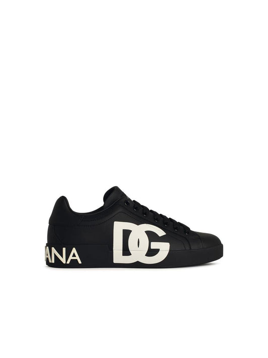 Dolce & Gabbana Portofino Black Leather Sneakers