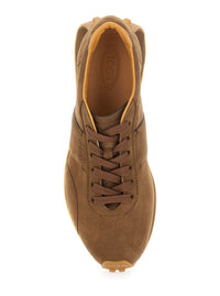 Brown Low Top Sneakers With Cleat Details On Heel And Sole In Leather Woman