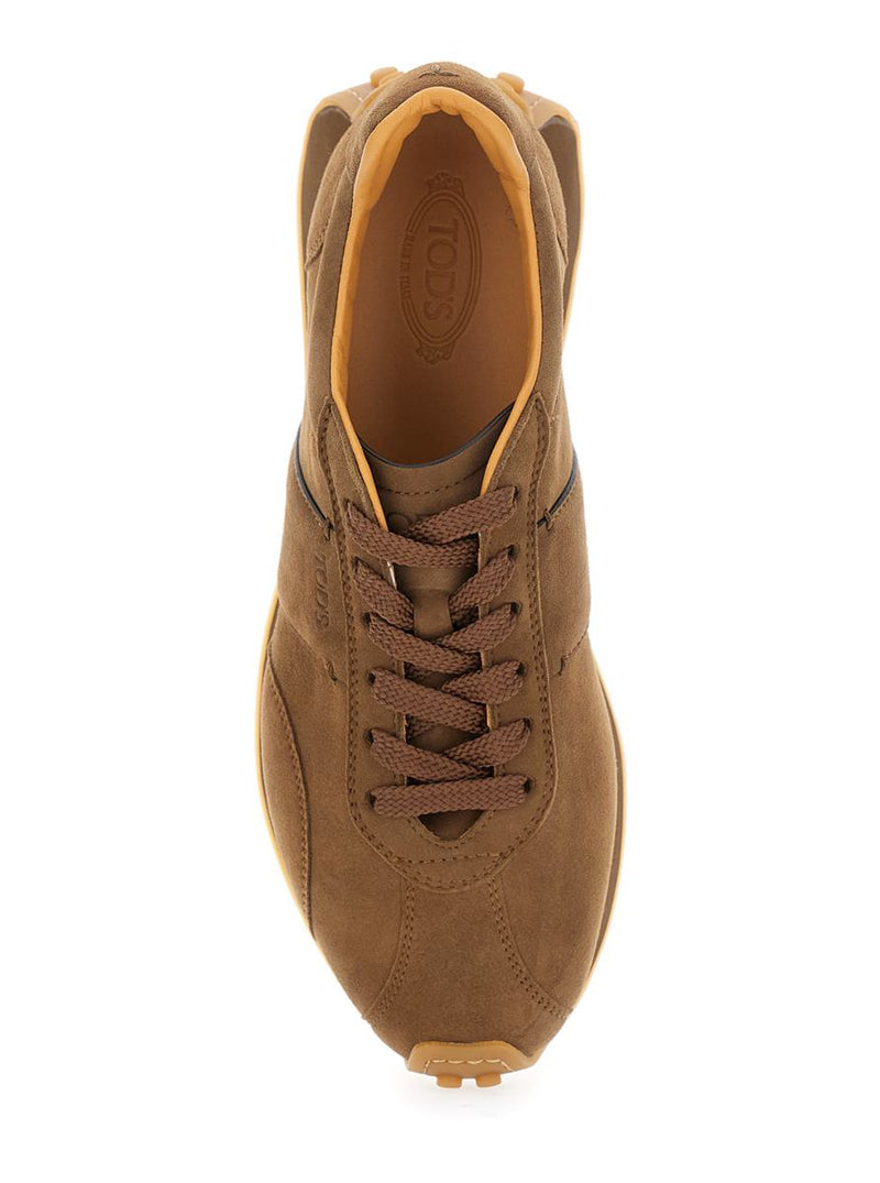 Brown Low Top Sneakers With Cleat Details On Heel And Sole In Leather Woman
