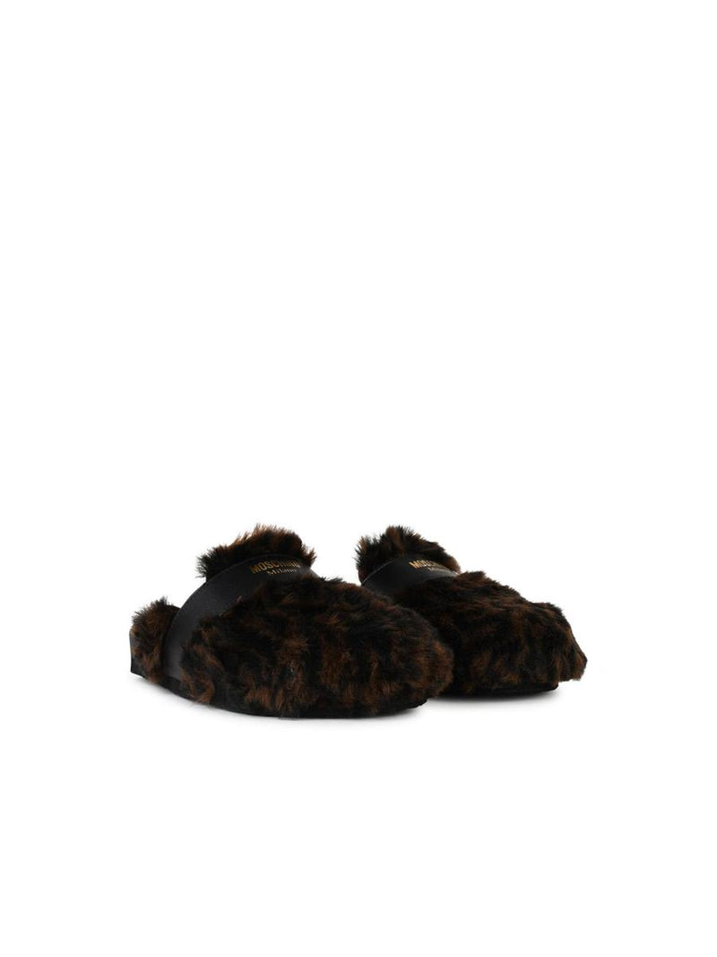 Moschino Brown Leather Blend Slippers