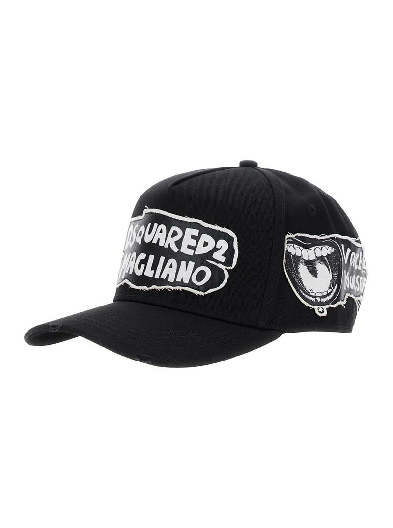 'D2 X Magliano' Black Baseball Cap With Logo Lettering On Front And Rear And Maxi Logo On The Side In Cotton Man
