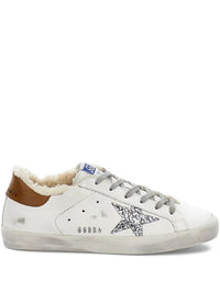 Golden Goose "Super Star" Leather Upper Glitter Star Tejus Print Leather Heel Shearling Lining Metal Lettering Shoes