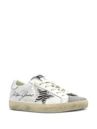 Golden Goose "Super Star" Leather Upper With Signature Crystal Toe And Tongue Zebra Horsy Star Laminated Heel Shoes