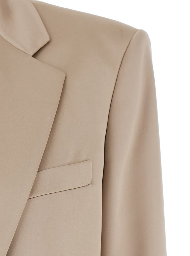 'Guia' Beige Single-Breasted Jacket With Notched Revers And Shoulder Pads In Wool Blend Stretch Woman