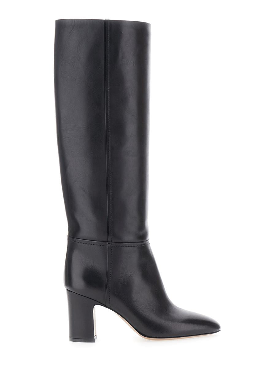 'Lavinia' Black Boots With High Block Heel And Rear Zip Closure In Leather Woman