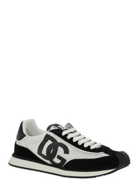 'Aria' White And Black Running Sneakers With Logo Detail In Suede And Tech Fabric Man