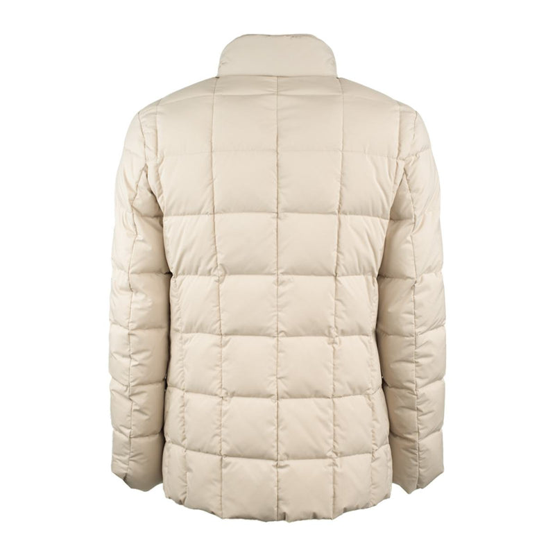 Fay Short Double Front Down Jacket In Canvas Mélange Beige