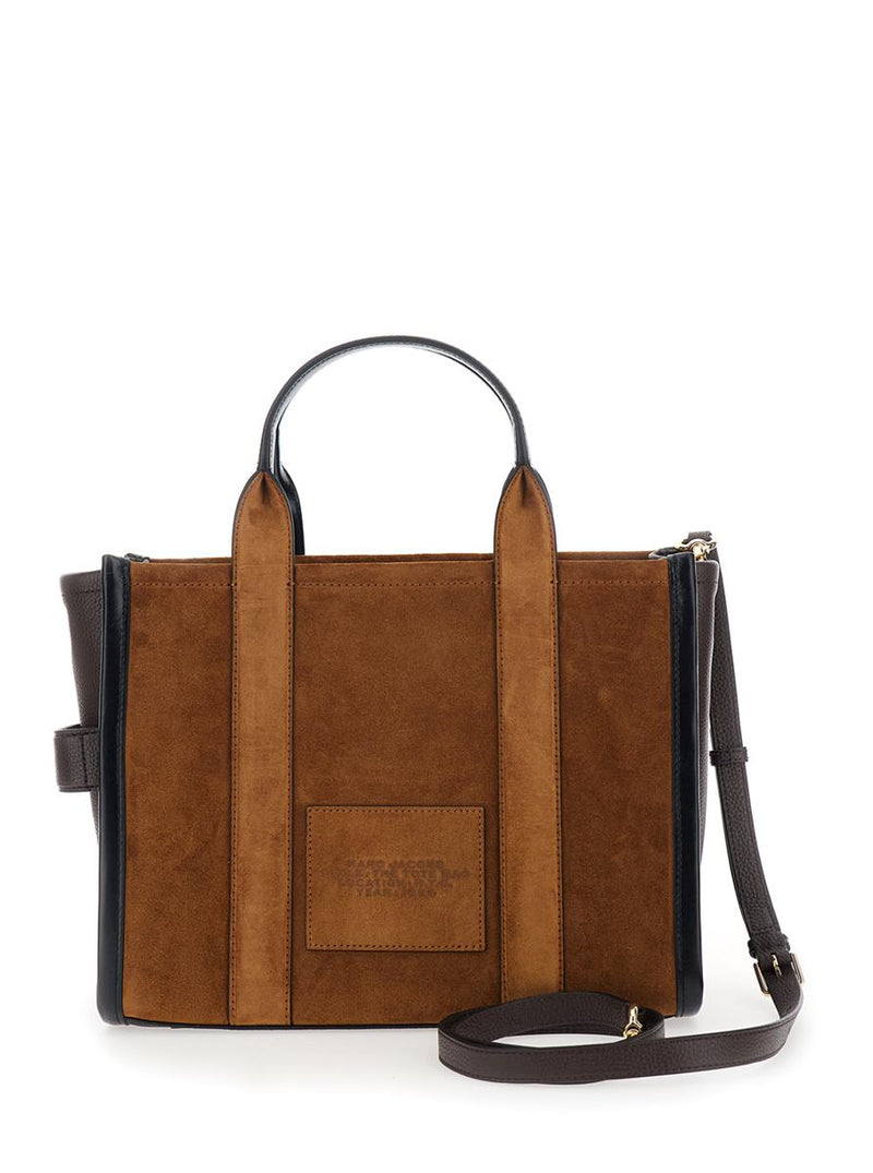 'The Medium Tote' Brown Handbag With Logo Lettering On The Front And Adjustable And Removable Shoulder Strap In Suede Woman