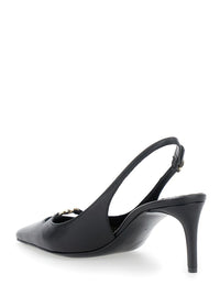 Black Slingback Pumps With Logo Plaque On The Front In Patent Leather Woman